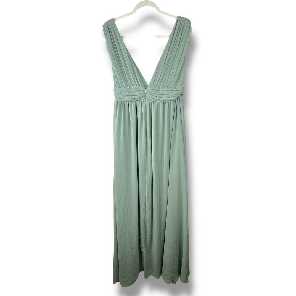 Lulus NWOT Heavenly Hues Sage Green Brush Woven Chiffon V-Neck Maxi Dress Large - Picture 8 of 11